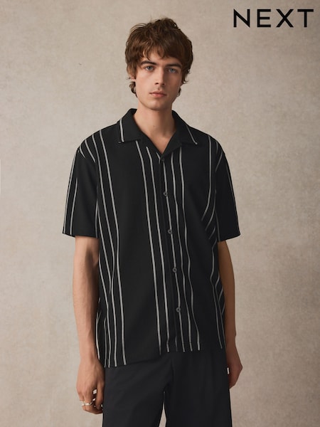 Black Textured Stripe Jersey Shirt (E96499) | £32