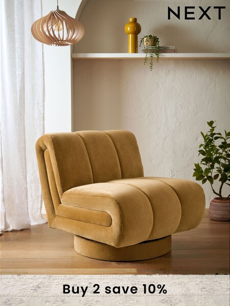 Relaxed Chenille Dark Ochre Yellow Hoxton Swivel Accent Chair (E96578) | £425