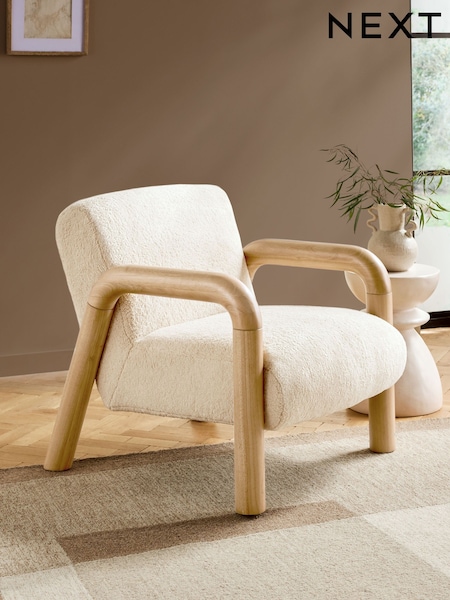 Teddy Shearling Natural Zander Accent Chair with Solid Wood Arms (E96581) | £425