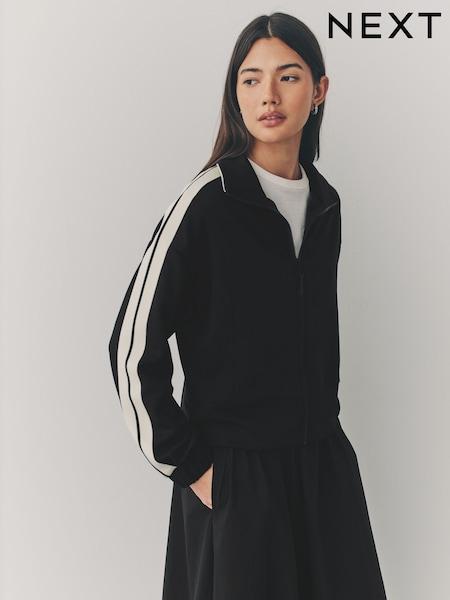 Black Slinky Side Stripe Zip Through Track Top Jacket (E96712) | £38
