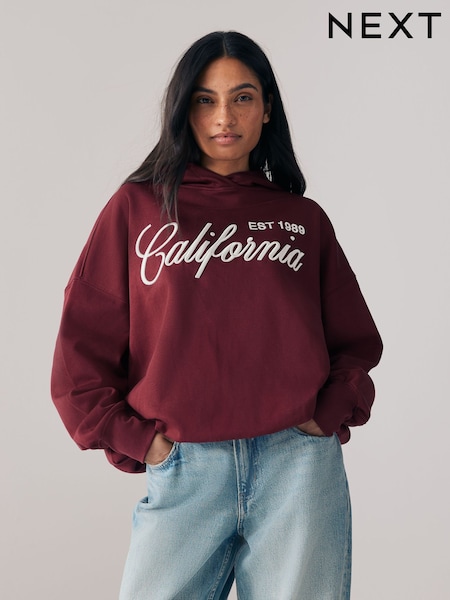 Burgundy Red Embroidered Oversized Hoodie (E96713) | £35
