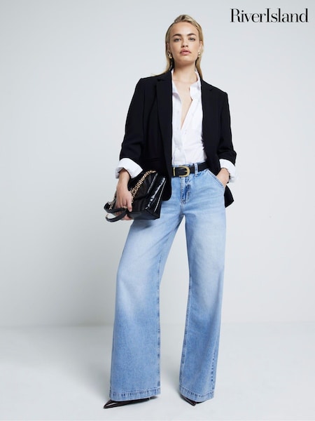 River Island Black Rolled Sleeve Relaxed Blazer (E96786) | £49