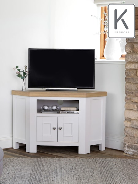 K Interiors White Clermont Corner TV Unit (E96831) | £1,150