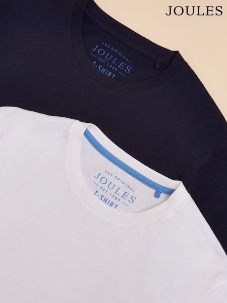 Joules Everyday Navy/White Pack of Two Crew Neck T-Shirts (E96872) | £30