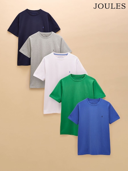 Joules Everyday Multi/White 5 Pack Crew Neck Cotton T-Shirts (E96877) | £70