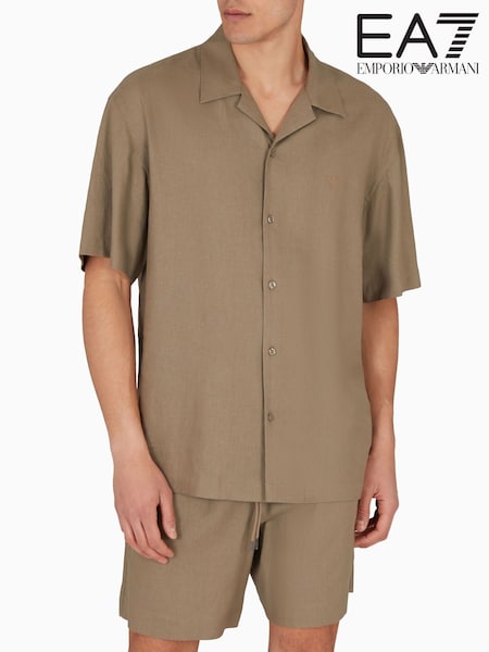 Emporio Armani EA7 Logo Camp Collar Linen Blend Shirt (E96899) | £125