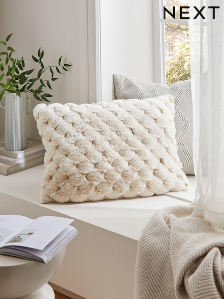 Ivory Natural 40 x 59cm Luna Scallop Faux Fur Cushion (E97068) | £18