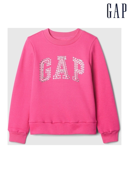 Gap Pink Sequin Heart Logo Crew Neck Sweatshirt (4-13yrs) (E97162) | £18