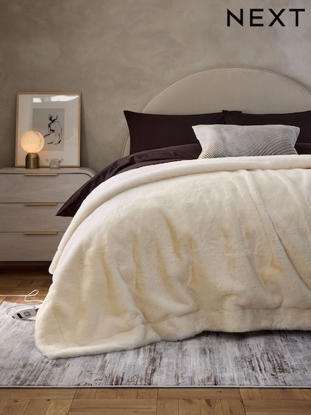 Ivory Heated Plush Faux Fur Throw (E97173) | £90 - £130