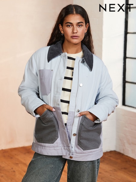Navy Patched Corduroy Collar Worker Jacket (E97332) | £85