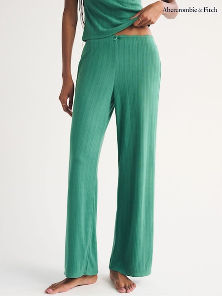 Green - Abercrombie & Fitch Pointelle Check Wide Leg Trousers
