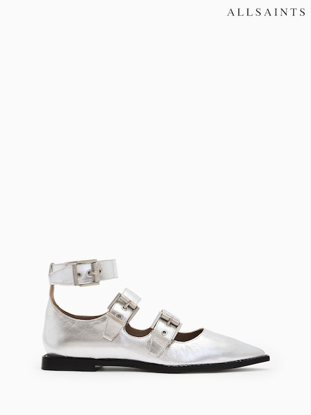AllSaints Silver Susan Buckle Shoes (E97529) | £249