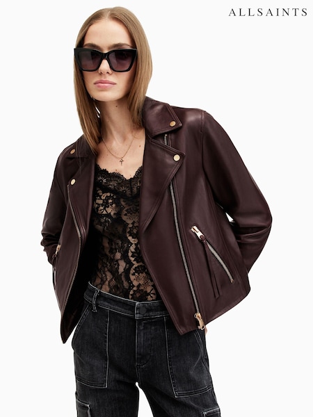AllSaints Red Dalby Biker Jacket (E97598) | £319
