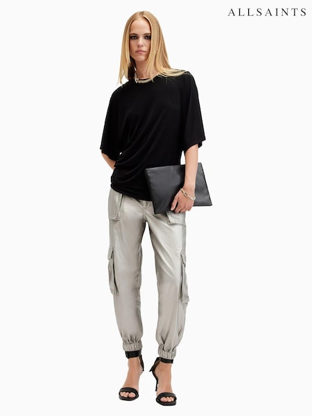 AllSaints Grey 100% Cotton Freda Coated Trousers (E97649) | £139