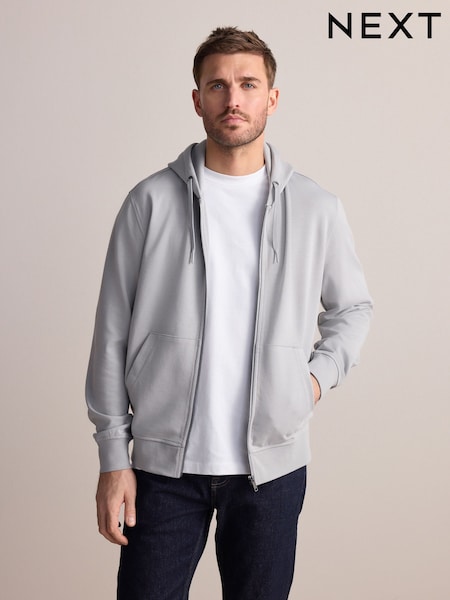 Ice Grey Signature Soft Touch Modal Zip Through Hoodie (E97756) | £50