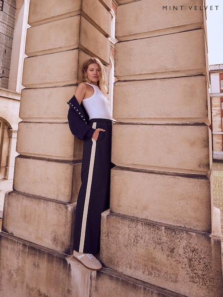 Mint Velvet Blue Side Stripe Trousers (E97868) | £109