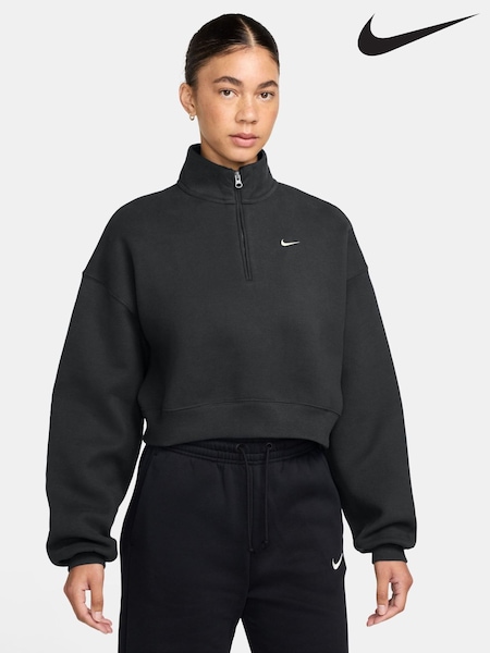 Black - Nike Sportswear Phoenix Fleece Quarter Zip Cropped Sweatshirt