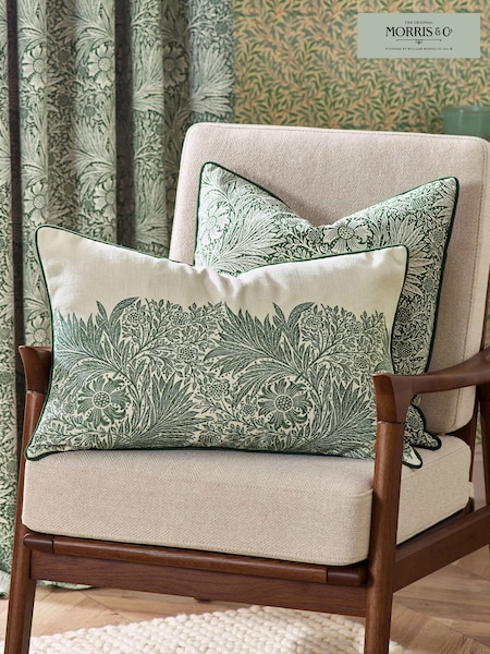 Morris & Co. Leaf Green Marigold Jacquard Piped Cushion (E98061) | £34