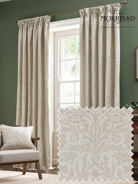 Morris & Co. Ivory Acorn Tonal Jacquard Pencil Pleat Curtains (E98063) | £80 - £210