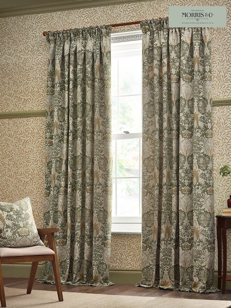 Morris & Co Sunflower Stone Snakeshead Jacquard Chenille Pencil Pleat Pencil Pleat Curtains (E98068) | £98 - £265