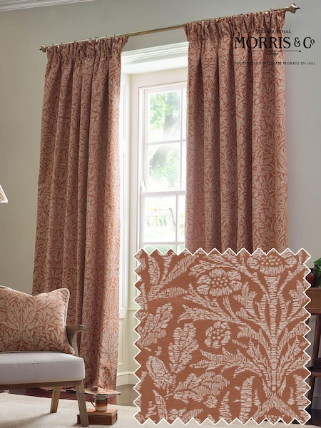 Morris & Co Brick Acorn Tonal Jacquard Pencil Pleat Curtains (E98071) | £80 - £210