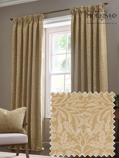 Morris & Co Saffron Acorn Tonal Jacquard Pencil Pleat Pencil Pleat Curtains (E98075) | £80 - £210