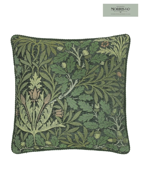 Morris & Co Thyme Forest Green Acorn Jacquard Chenille Cushion (E98076) | £44