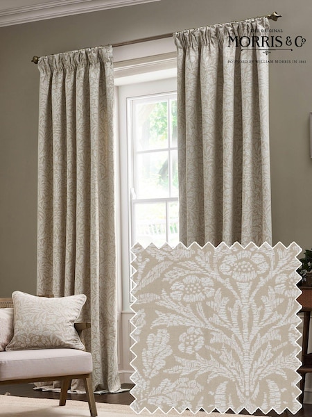 Morris & Co Linen Acorn Tonal Jacquard Pencil Pleat Curtains (E98079) | £80 - £210