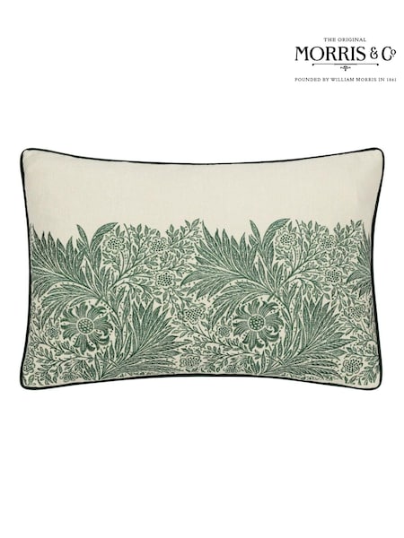 Morris & Co. Leaf Green Marigold Embroidered Piped Cushion (E98084) | £42