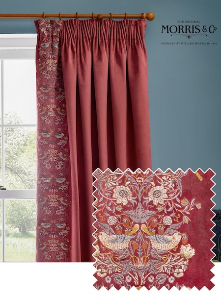 Morris & Co Berry Strawberry Theif Embroidered Pencil Pleat Pencil Pleat Curtains (E98086) | £145 - £310