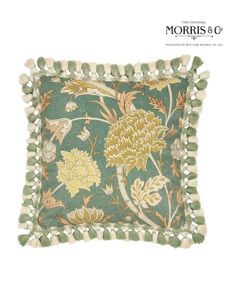 Morris & Co Sage Sunflower Cray Floral Chenille Piped Cushion (E98091) | £48