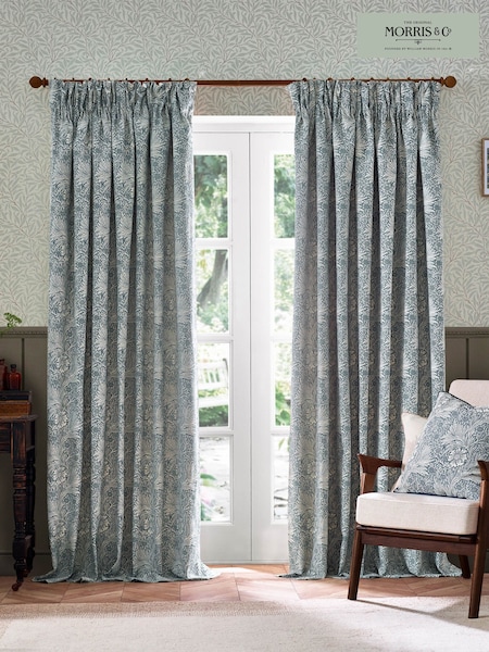 Morris & Co Indigo Marigold Jacquard Pencil Pleat Curtain (E98099) | £80 - £200