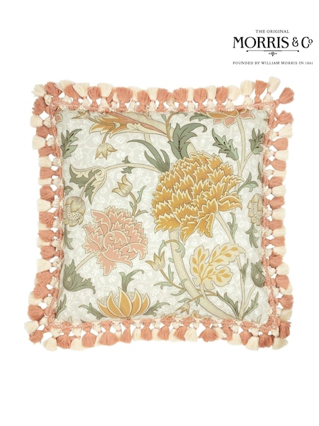 Morris & Co Stone Grey Cray Floral Chenille Piped Cushion (E98101) | £48