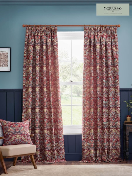 Morris & Co. Berry Strawberry Thief Jacquard Pencil Pleat Curtains (E98105) | £88 - £220
