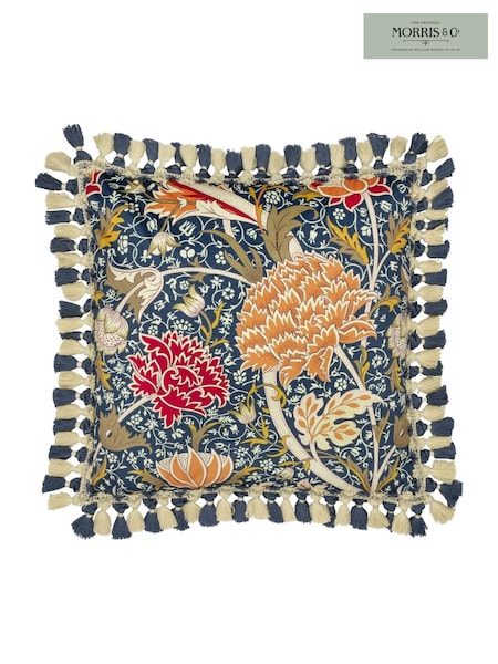 Morris & Co Indigo Berry Cray Floral Chenille Piped Cushion (E98107) | £48