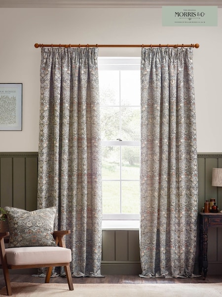 Morris & Co. Biscuit Strawberry Thief Jacquard Pencil Pleat Curtains (E98109) | £88 - £220
