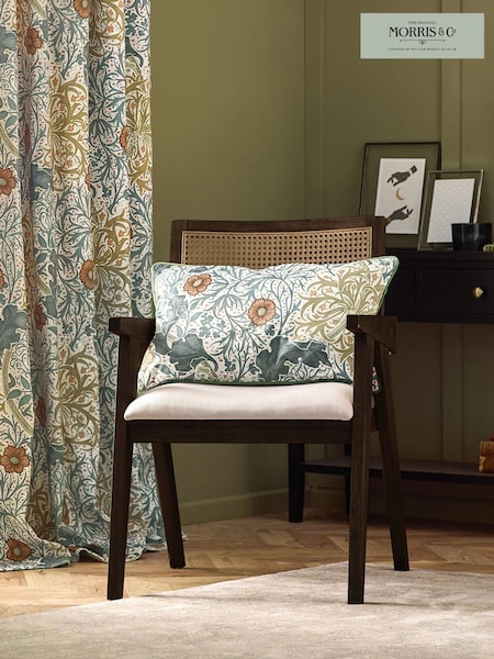 Morris & Co Stone Sunflower Seaweed Matt Velvet Piped Cushion (E98111) | £30