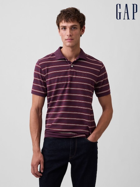 Burgundy Red Stripe - Regular Gap Logo Pique Polo Shirt