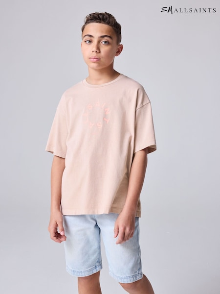 smALLSAINTS Washed Pink Oversized Tierra Crew Logo T-Shirt (E98126) | £22 - £26