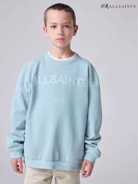 smALLSAINTS Washed Mid Blue Boys Oversized Logo Crew Sweatshirt (E98139) | £35 - £39