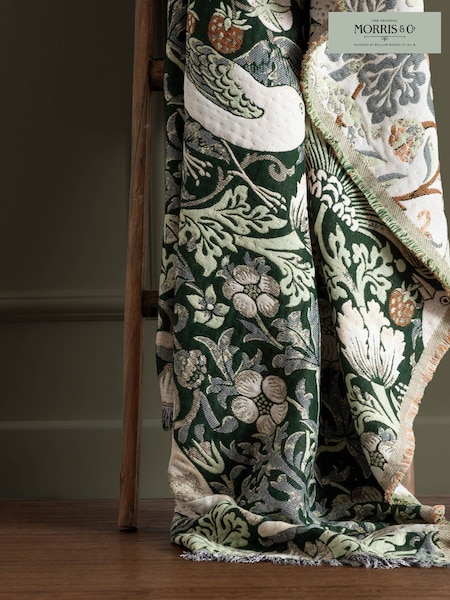 Morris & Co Forest Green Strawberry Theif Jacquard Multi Layer Throw (E98173) | £78
