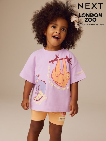 Purple London Zoo Short Sleeve T-Shirt and Cycle Short Set (3mths-7yrs) (E98257) | £14 - £18