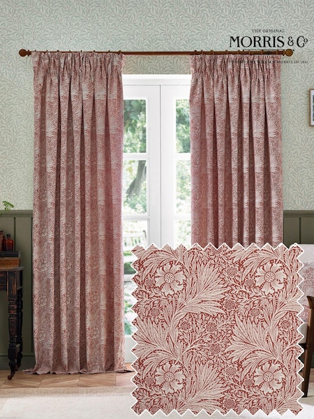 Morris & Co Russet Marigold Jacquard Pencil Pleat Curtain (E98264) | £80 - £200