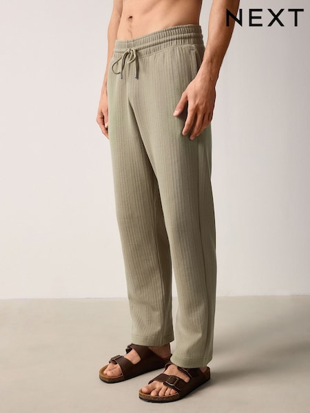 Khaki Green Textured Straight Leg Joggers (E98270) | £32