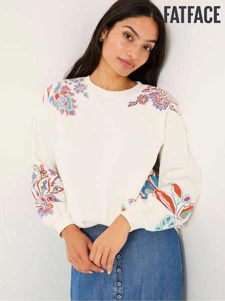 FatFace Alex Ivory Utopia Embroidered Crew Sweat Top (E98278) | £45
