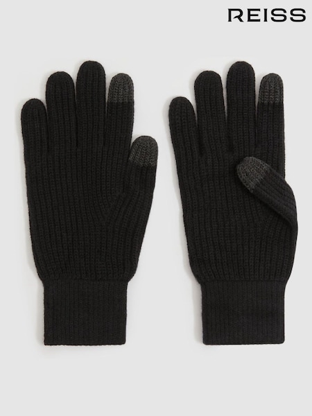 Reiss Black Lawson Ribbed-Merino Touchscreen Gloves (E98346) | £48