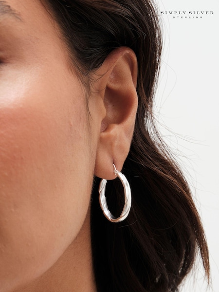 Simply Silver Silver Tone 925 Polished Textured Woven Hoop Earrings (E98383) | £40