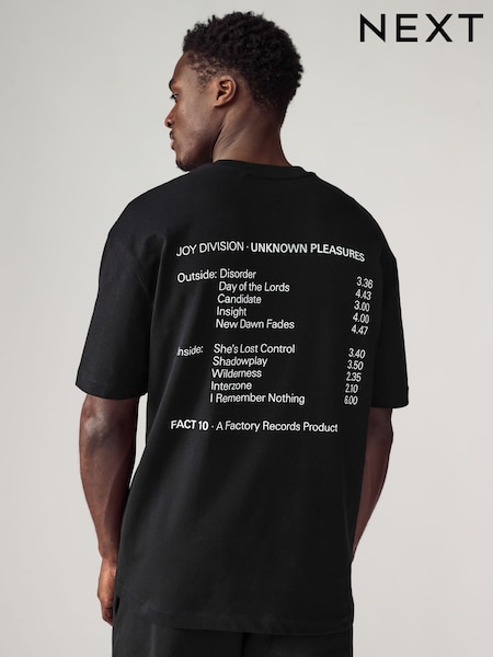 Black Joy Division Relaxed Fit Band Graphic Print T-Shirt (E98463) | £25