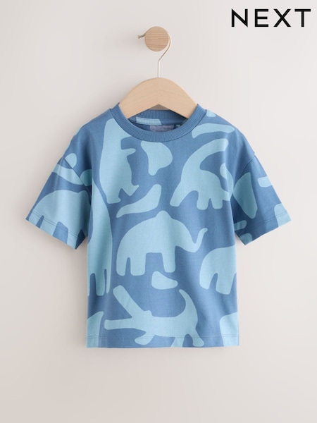 Blue Dinosaur Print Short Sleeve All-Over Print T-Shirt (3mths-7yrs) (E98472) | £5 - £7
