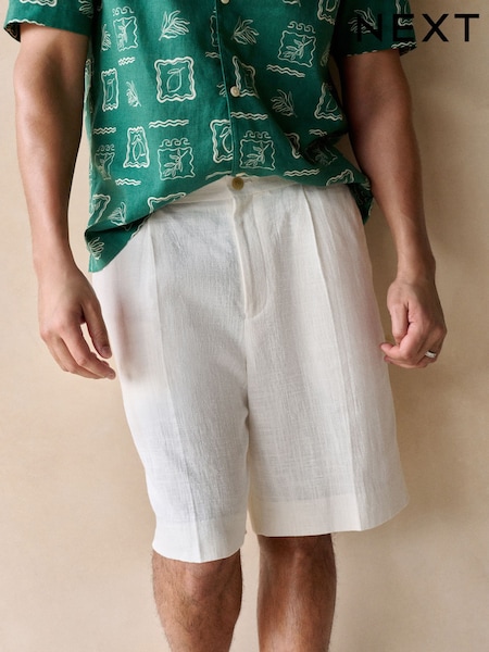 White Smart Linen Look Shorts With Internal Drawcord (E98548) | £30